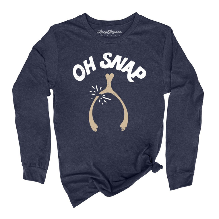 Oh Snap Wishbone Graphic Long Sleeve Tee - Heather Navy