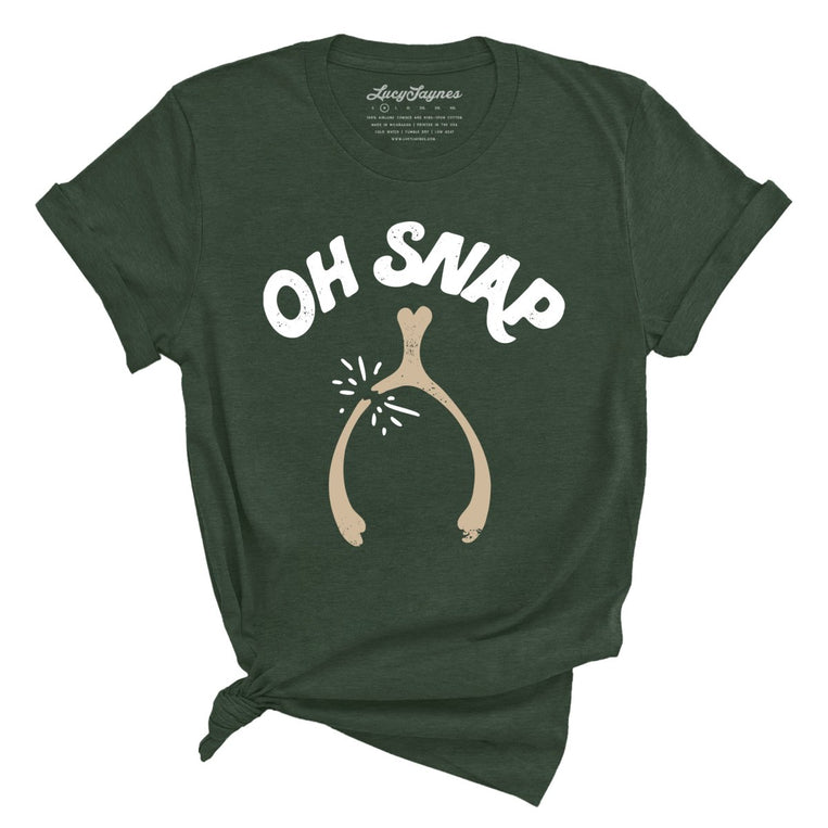 Oh Snap Wishbone Graphic Tee - Heather Forest