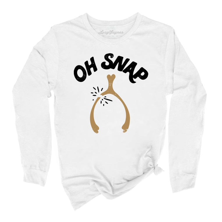 Oh Snap Wishbone Graphic Long Sleeve Tee - White