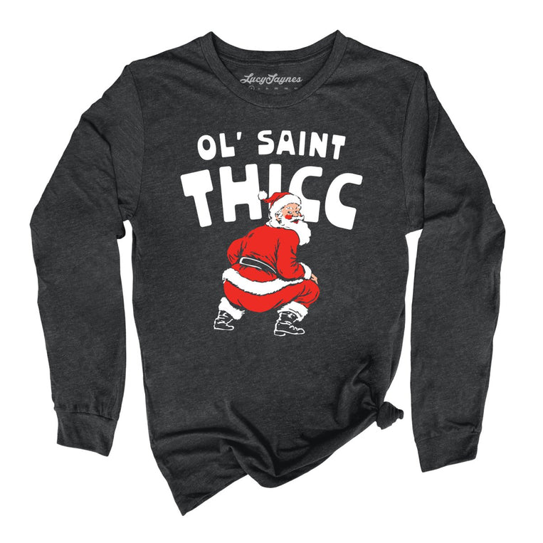 Ol' Saint Thicc Graphic Long Sleeve Tee - Dark Grey Heather