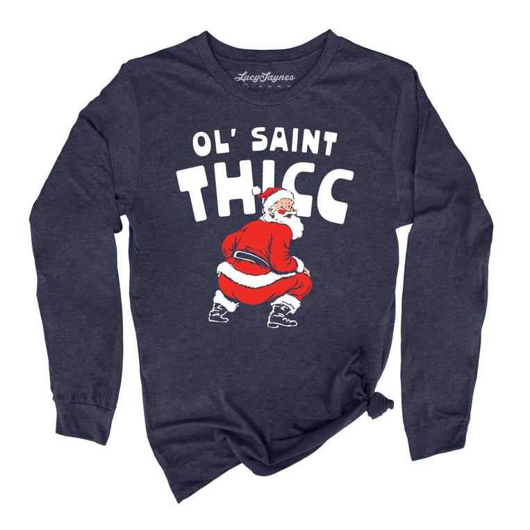 Ol' Saint Thicc Graphic Long Sleeve Tee - Heather Navy