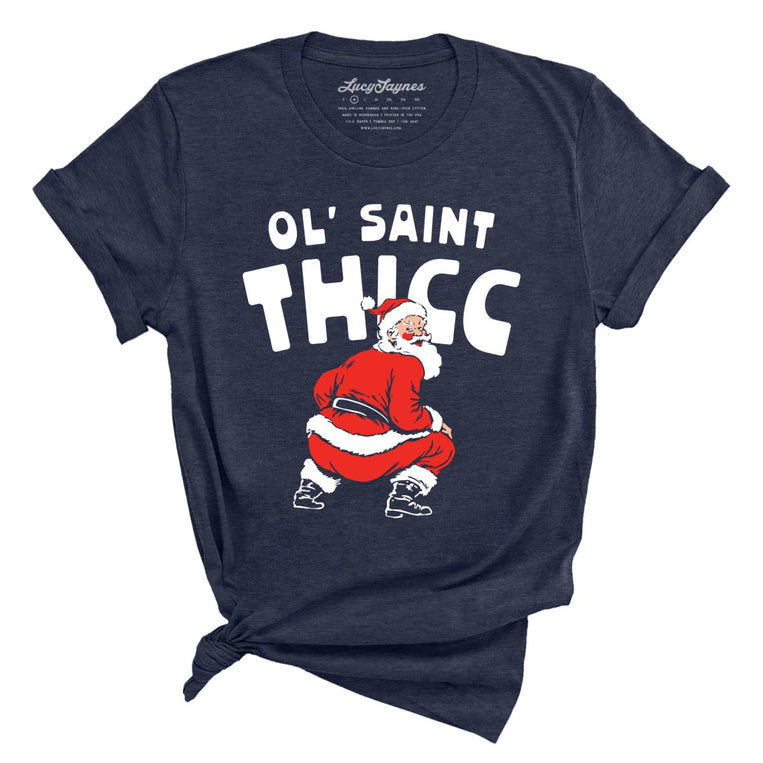 Ol' Saint Thicc Graphic Tee - Heather Midnight Navy