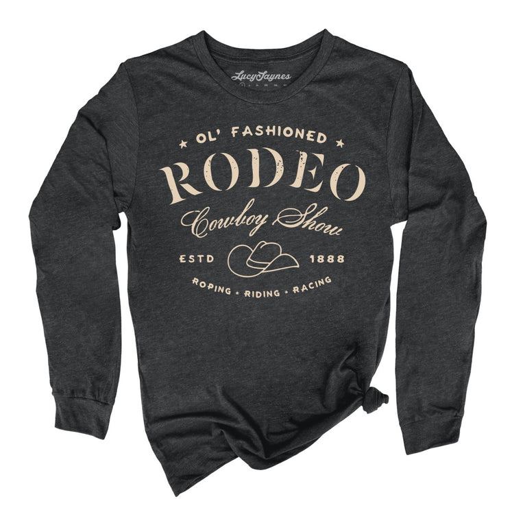 Old Fashioned Rodeo Graphic Long Sleeve Tee - Dark Grey Heather