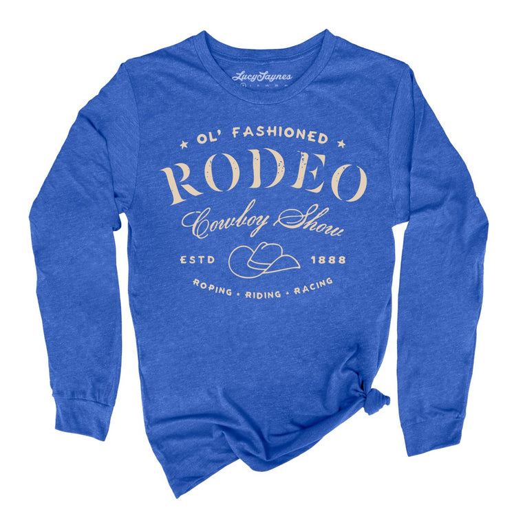 Old Fashioned Rodeo Graphic Long Sleeve Tee - Heather True Royal