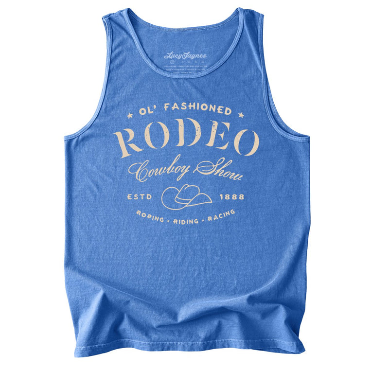 Old Fashioned Rodeo Comfort Colors Graphic Tank Top - Flo Blue