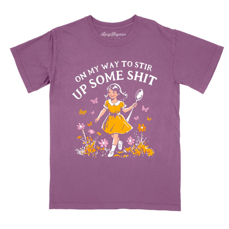 On My Way To Stir Up Some Shit Comfort Colors Graphic Tee - Berry