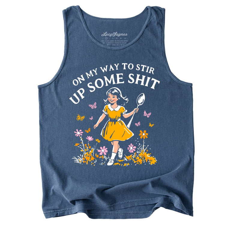 On My Way To Stir Up Some Shit Comfort Colors Graphic Tank Top - Denim
