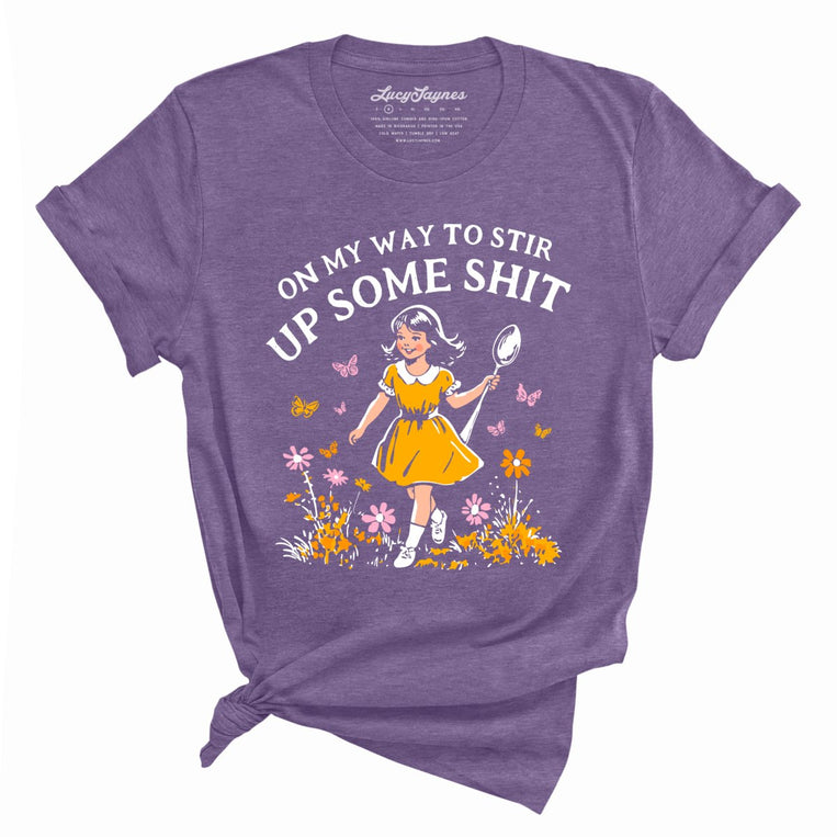 On My Way To Stir Up Some Shit Graphic Tee - Heather Purple