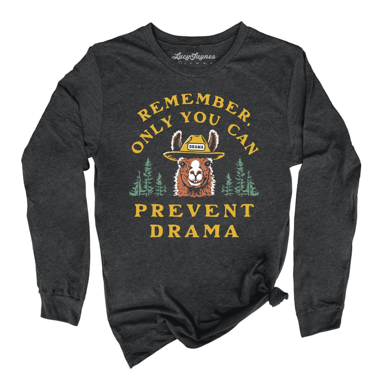 Only You Can Prevent Drama Graphic Long Sleeve Tee - Dark Grey Heather