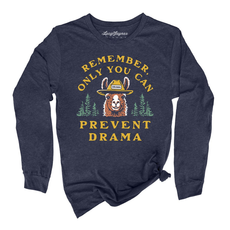 Only You Can Prevent Drama Graphic Long Sleeve Tee - Heather Navy