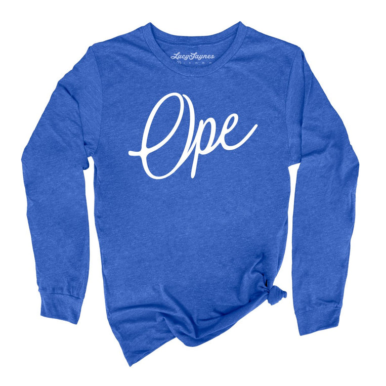 Ope Script Graphic Long Sleeve Tee - Heather True Royal
