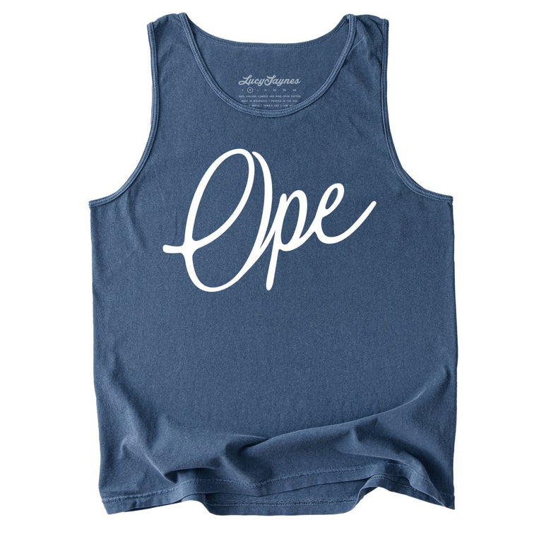 Ope Script Comfort Colors Graphic Tank Top - Denim