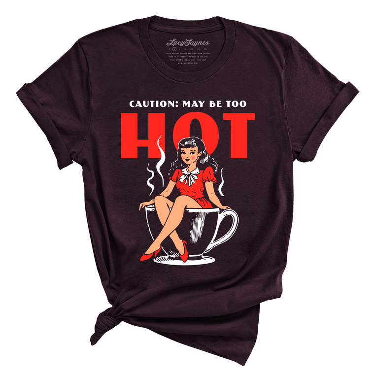 May Be Too Hot Coffee Pinup Graphic Tee - Oxblood Black