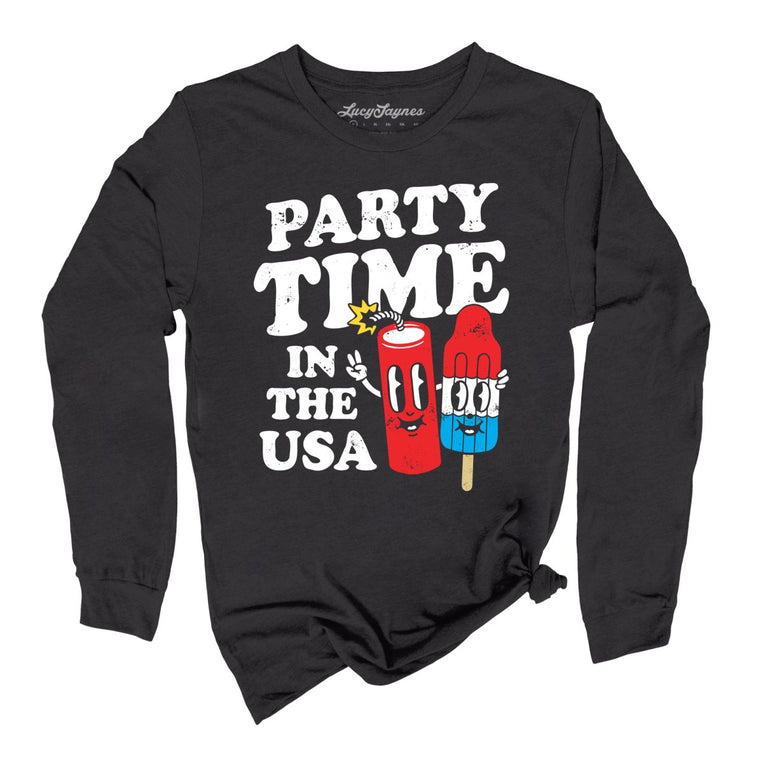 Party Time In The USA Graphic Long Sleeve Tee - Dark Grey