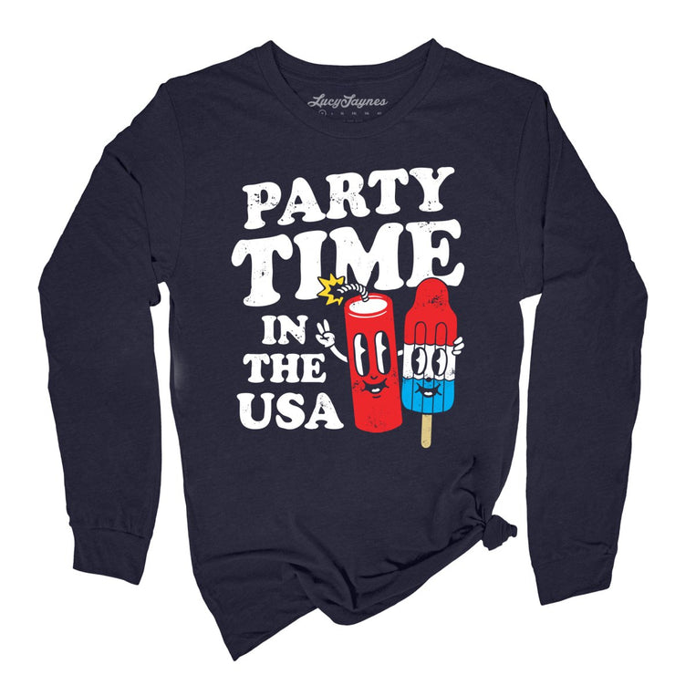 Party Time In The USA Graphic Long Sleeve Tee - Navy