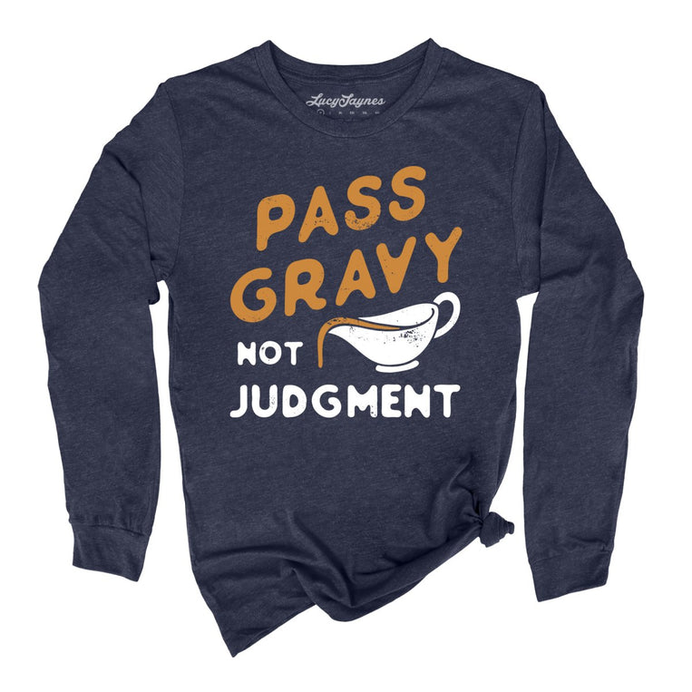 Pass Gravy Not Judgment Graphic Long Sleeve Tee - Heather Navy