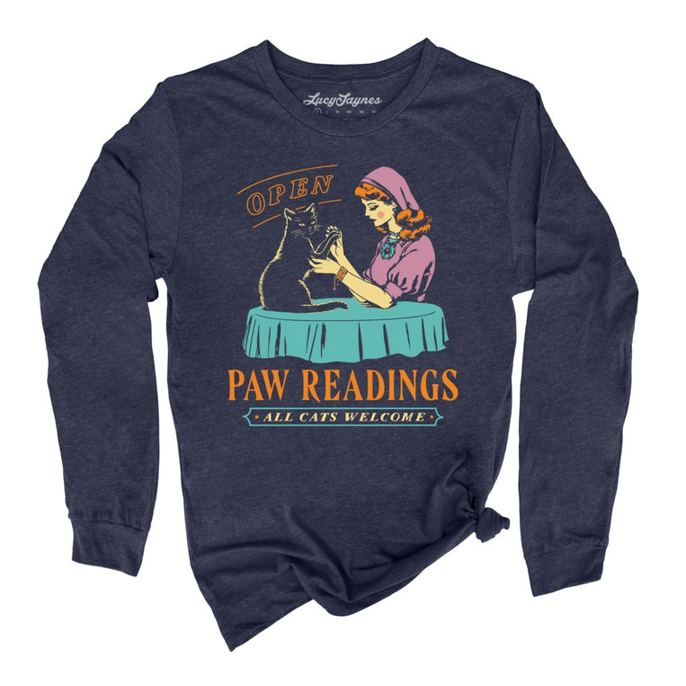 Paw Readings Graphic Long Sleeve Tee - Heather Navy