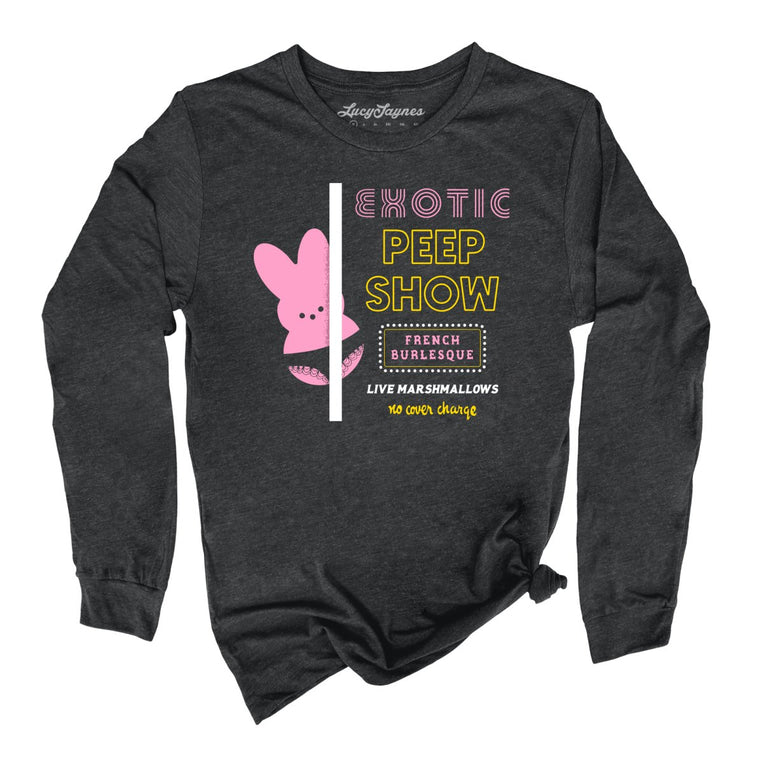 Peep Show Graphic Long Sleeve Tee - Dark Grey Heather