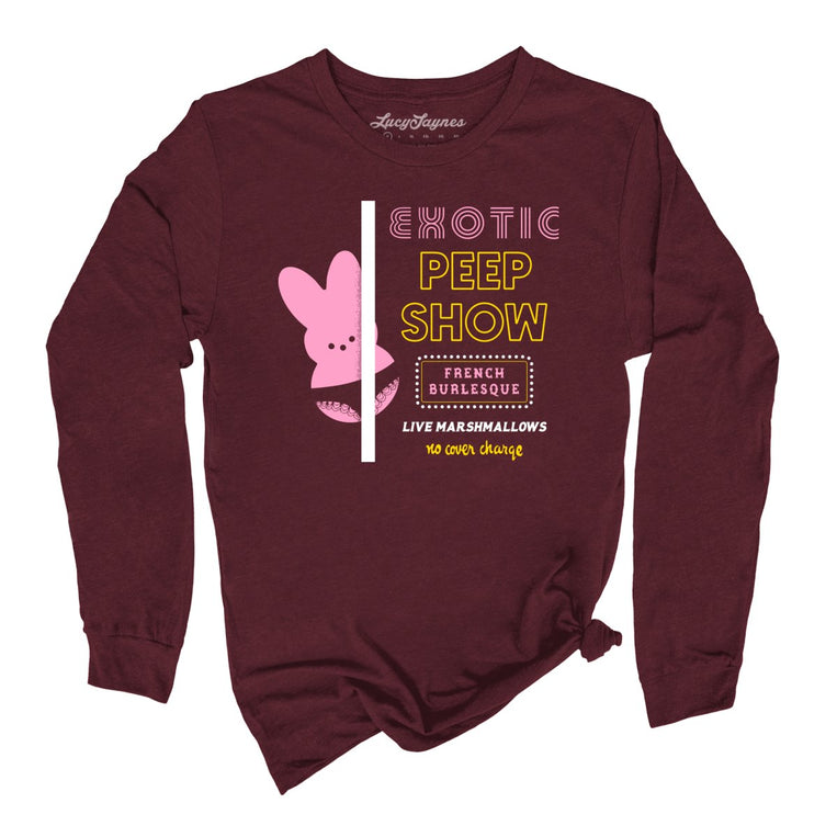 Peep Show Graphic Long Sleeve Tee - Maroon