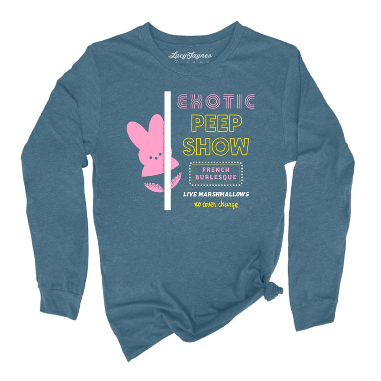 Peep Show Graphic Long Sleeve Tee - Heather Deep Teal