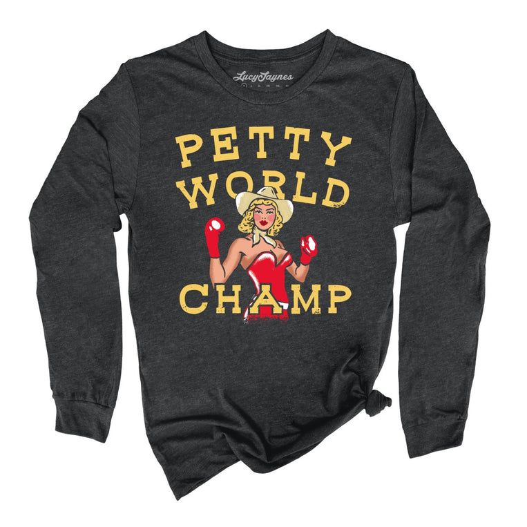 Petty World Champ Graphic Long Sleeve Tee - Dark Grey Heather