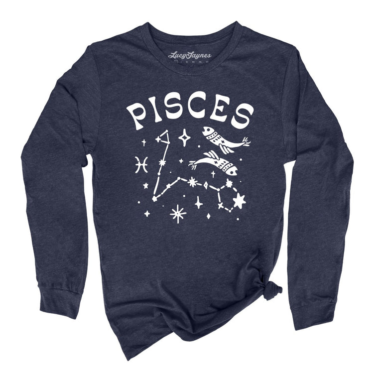 Pisces Graphic Long Sleeve Tee - Heather Navy