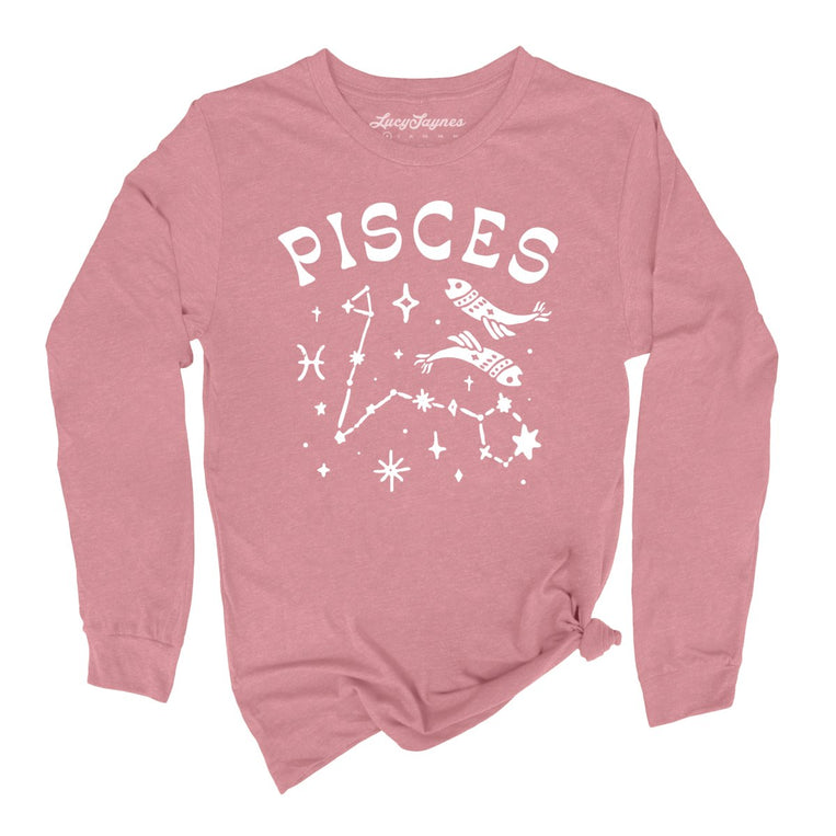 Pisces Graphic Long Sleeve Tee - Heather Mauve