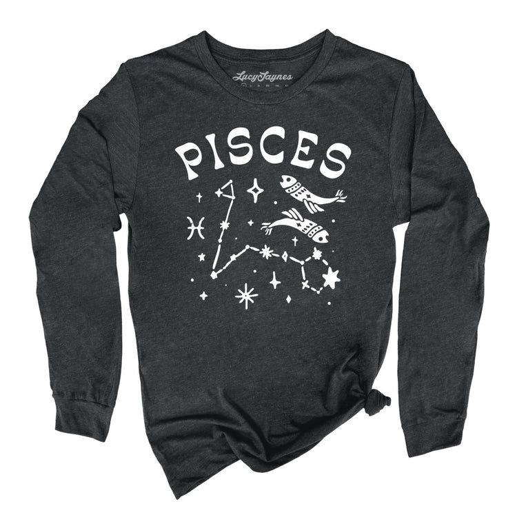 Pisces Graphic Long Sleeve Tee - Dark Grey Heather