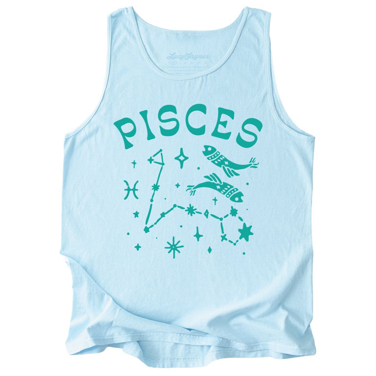 Pisces Comfort Colors Graphic Tank Top - Chambray