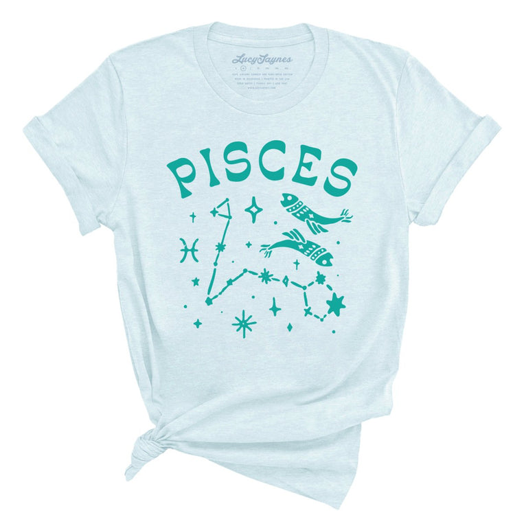 Pisces Graphic Tee - Heather Ice Blue