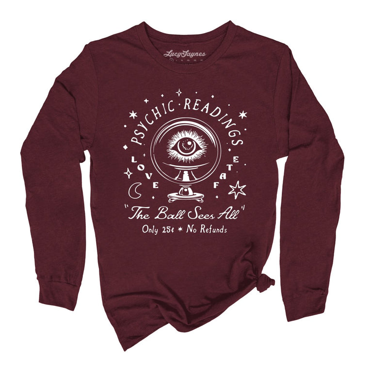 Psychic Readings Graphic Long Sleeve Tee - Maroon