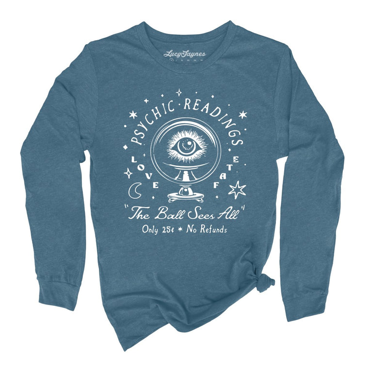 Psychic Readings Graphic Long Sleeve Tee - Heather Deep Teal
