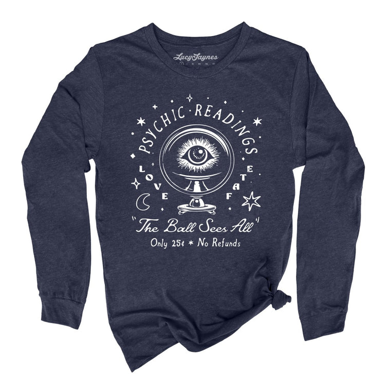 Psychic Readings Graphic Long Sleeve Tee - Heather Navy