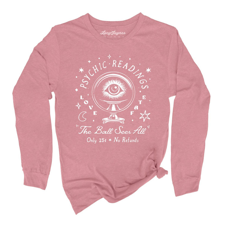 Psychic Readings Graphic Long Sleeve Tee - Heather Mauve