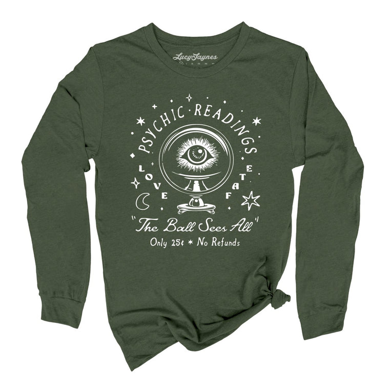 Psychic Readings Graphic Long Sleeve Tee - Military Green