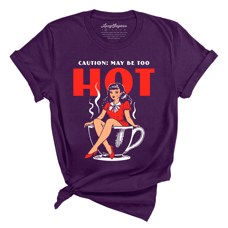 May Be Too Hot Coffee Pinup Graphic Tee - Purple