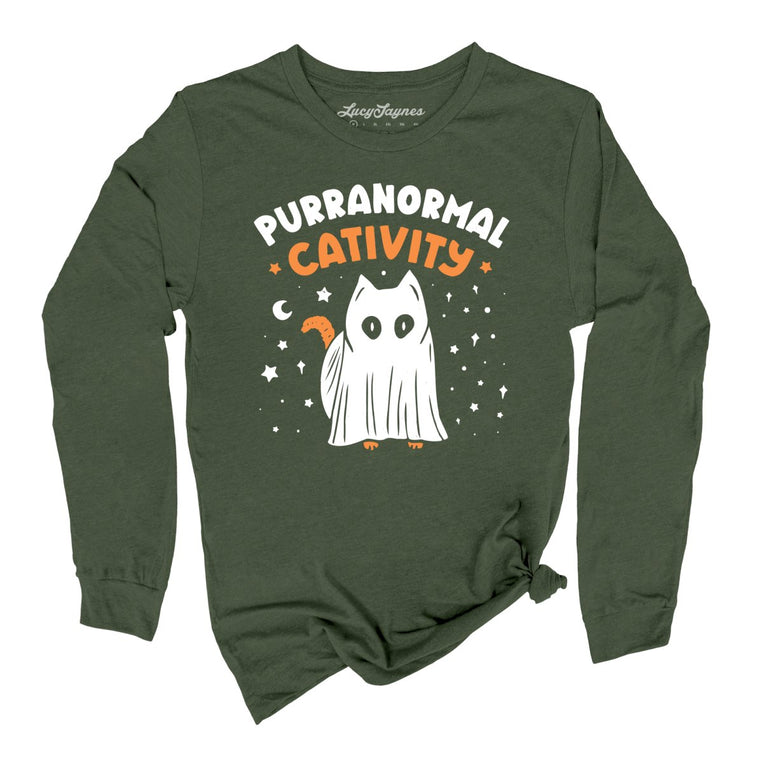 Purranormal Cativity Graphic Long Sleeve Tee - Military Green
