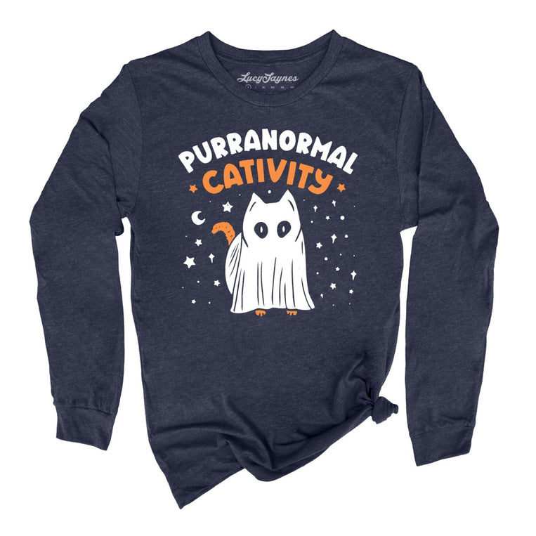 Purranormal Cativity Graphic Long Sleeve Tee - Heather Navy