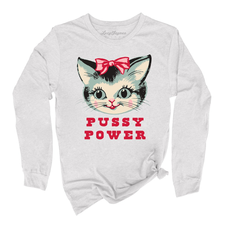 Pussy Power Graphic Long Sleeve Tee - Ash
