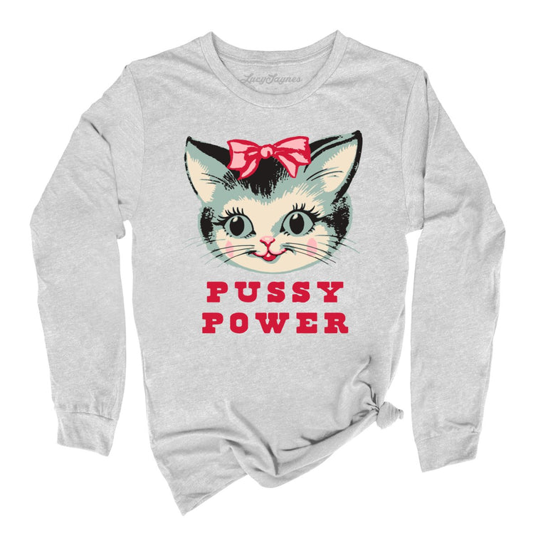 Pussy Power Graphic Long Sleeve Tee - Athletic Heather