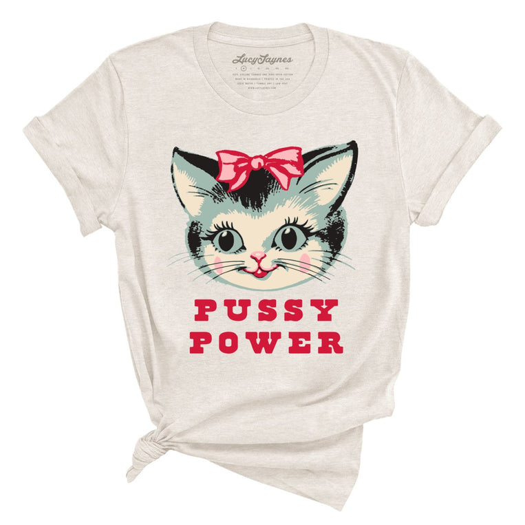 Pussy Power Graphic Tee - Heather Dust