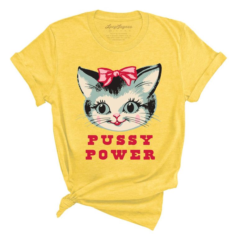 Pussy Power Graphic Tee - Heather Yellow