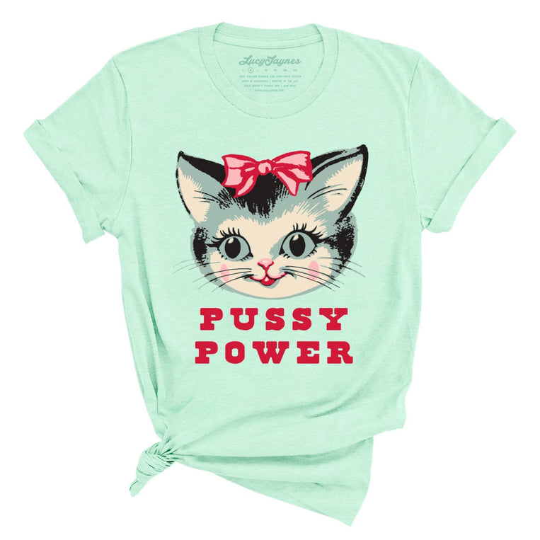 Pussy Power Graphic Tee - Heather Mint