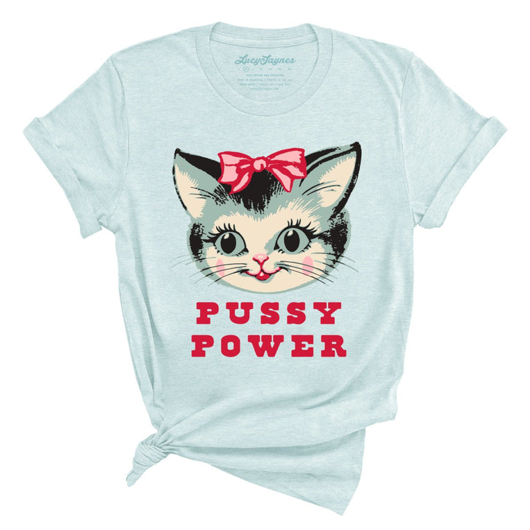 Pussy Power Graphic Tee - Heather Ice Blue