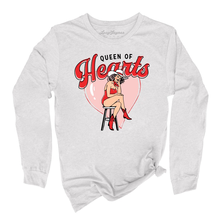 Queen Of Hearts Graphic Long Sleeve Tee - Ash