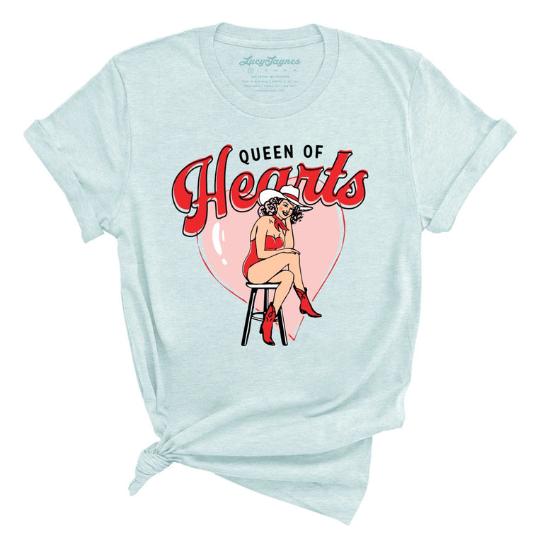 Queen Of Hearts Graphic Tee - Heather Ice Blue