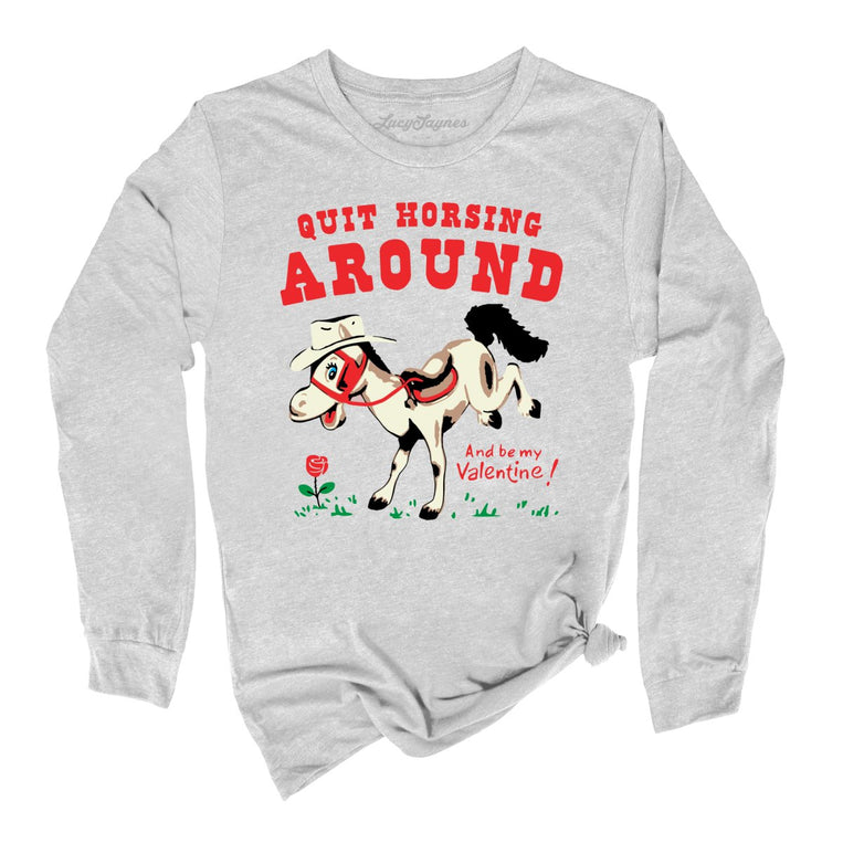 Quit Horsing Around Graphic Long Sleeve Tee - Athletic Heather