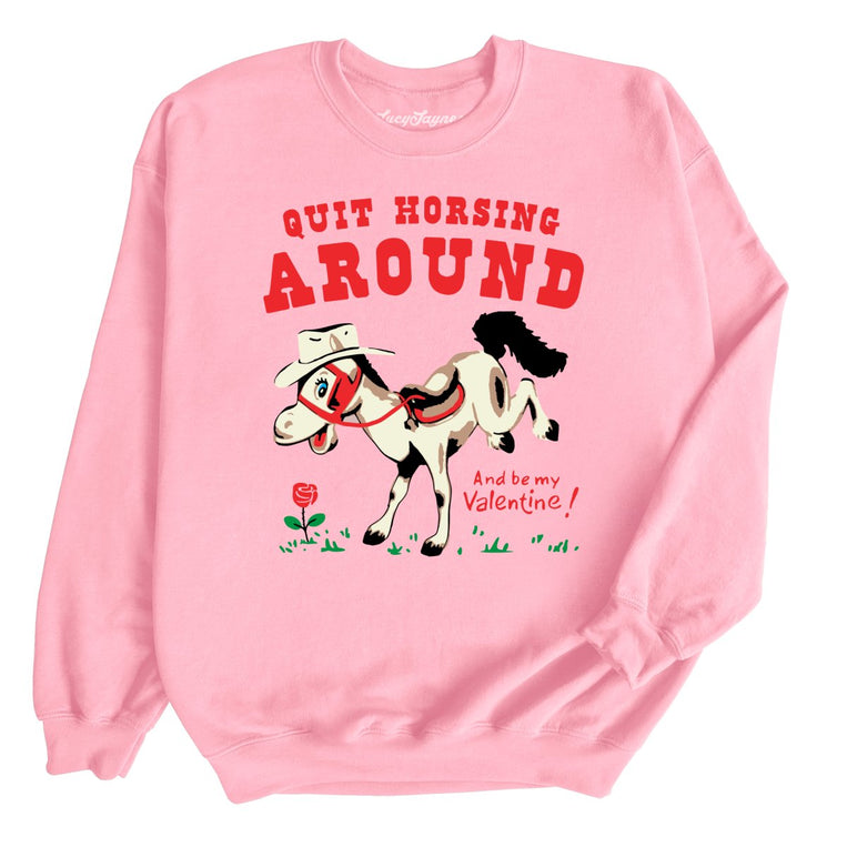Quit Horsing Around Graphic Sweatshirt - Light Pink
