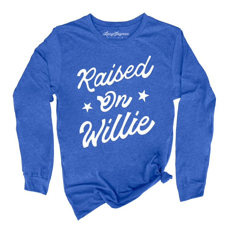 Raised on Willie Graphic Long Sleeve Tee - Heather True Royal