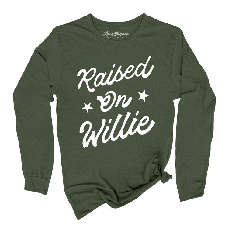 Raised on Willie Graphic Long Sleeve Tee - Military Green